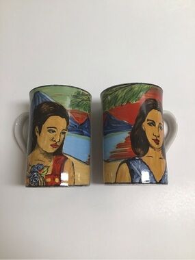 Sango Fantasy Island Coffee Mug Tea SET OF 2 Polynesian Girl 4875 Tropical 1996